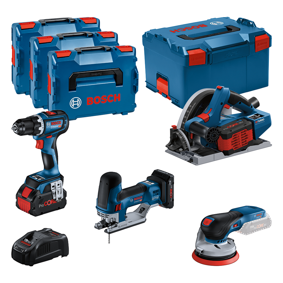 Bosch Verktygsset med 4 verktyg 18V och 1x4Ah batteri + 2st 5,5Ah batterier & laddare