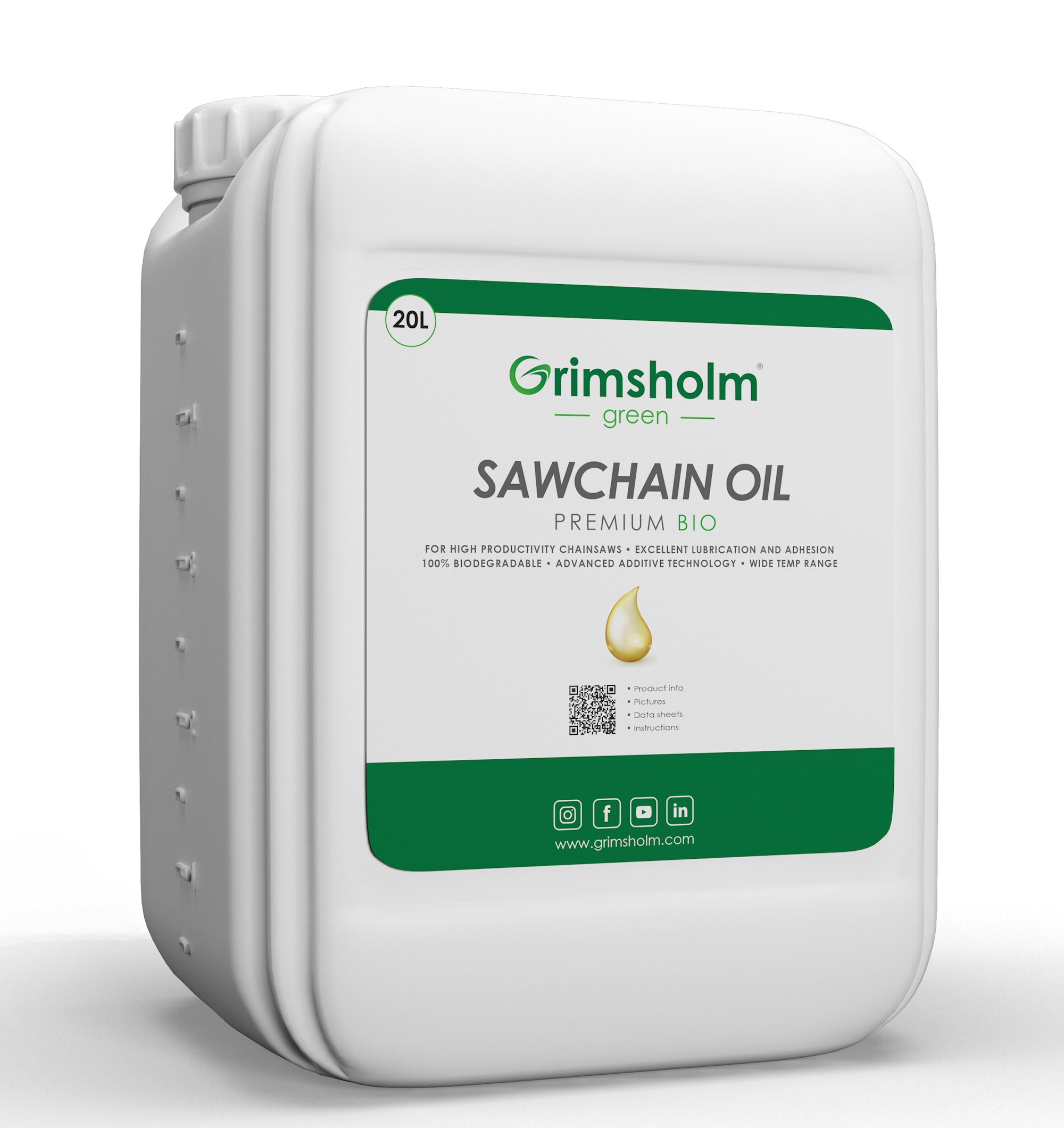 Grimsholm Sagkjedeolje Premium Bio, 20 L