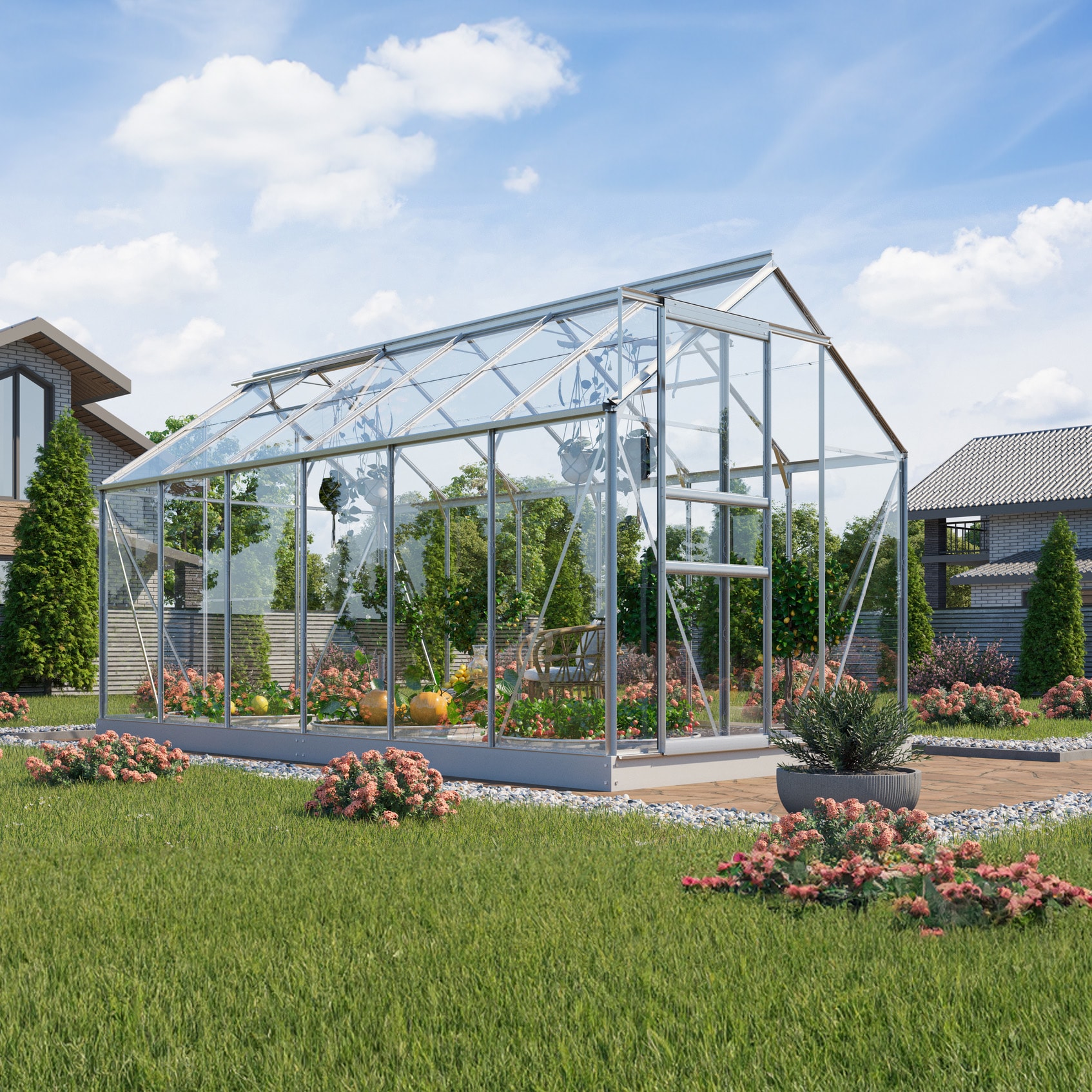 Vitavia Venus 7500 Växthus - 7,5 m2 Alu 3mm Härdat Glas med sockel - Finns i flera färger