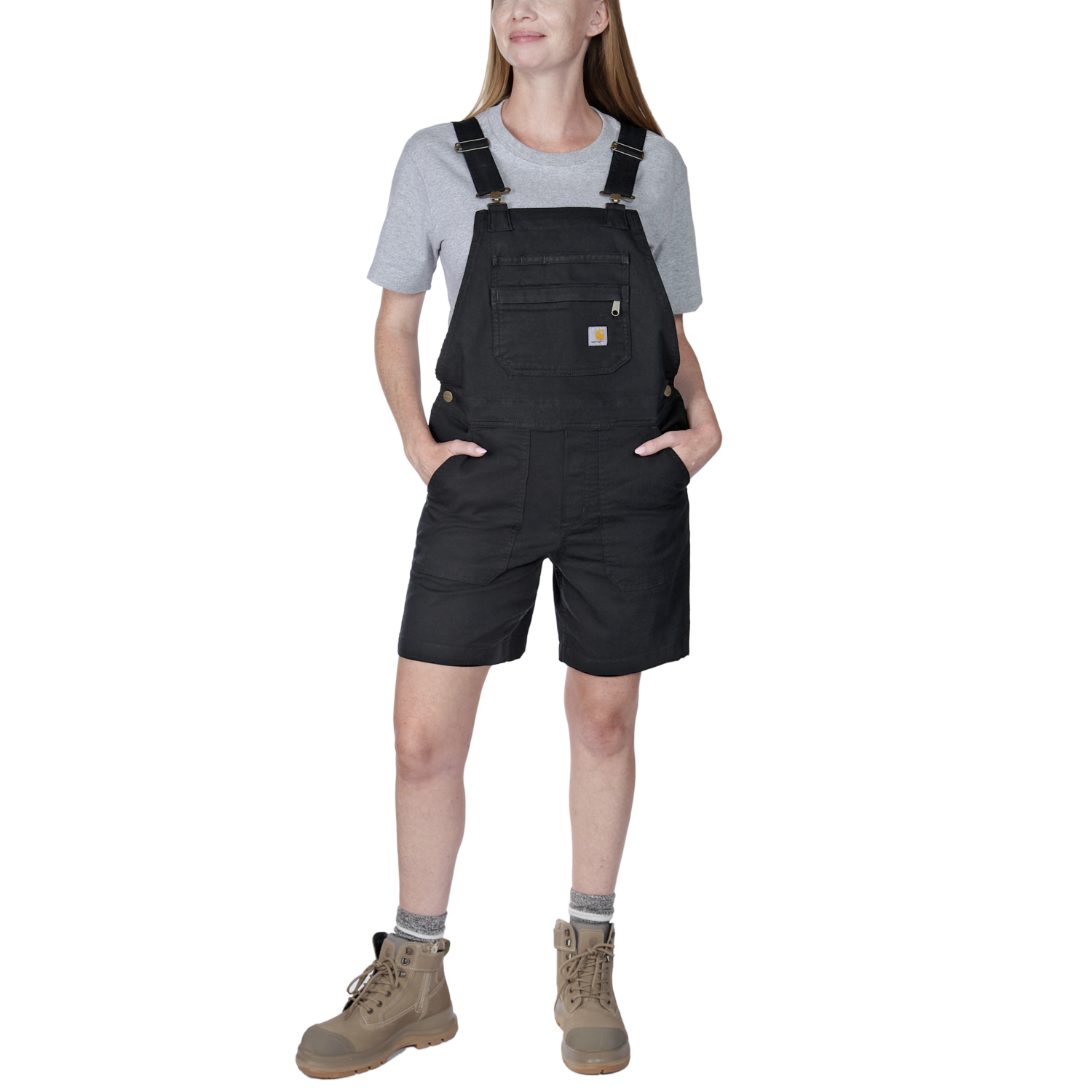 Carhartt Relaxed fit canvas Hängselshorts, Dam, Black, M -