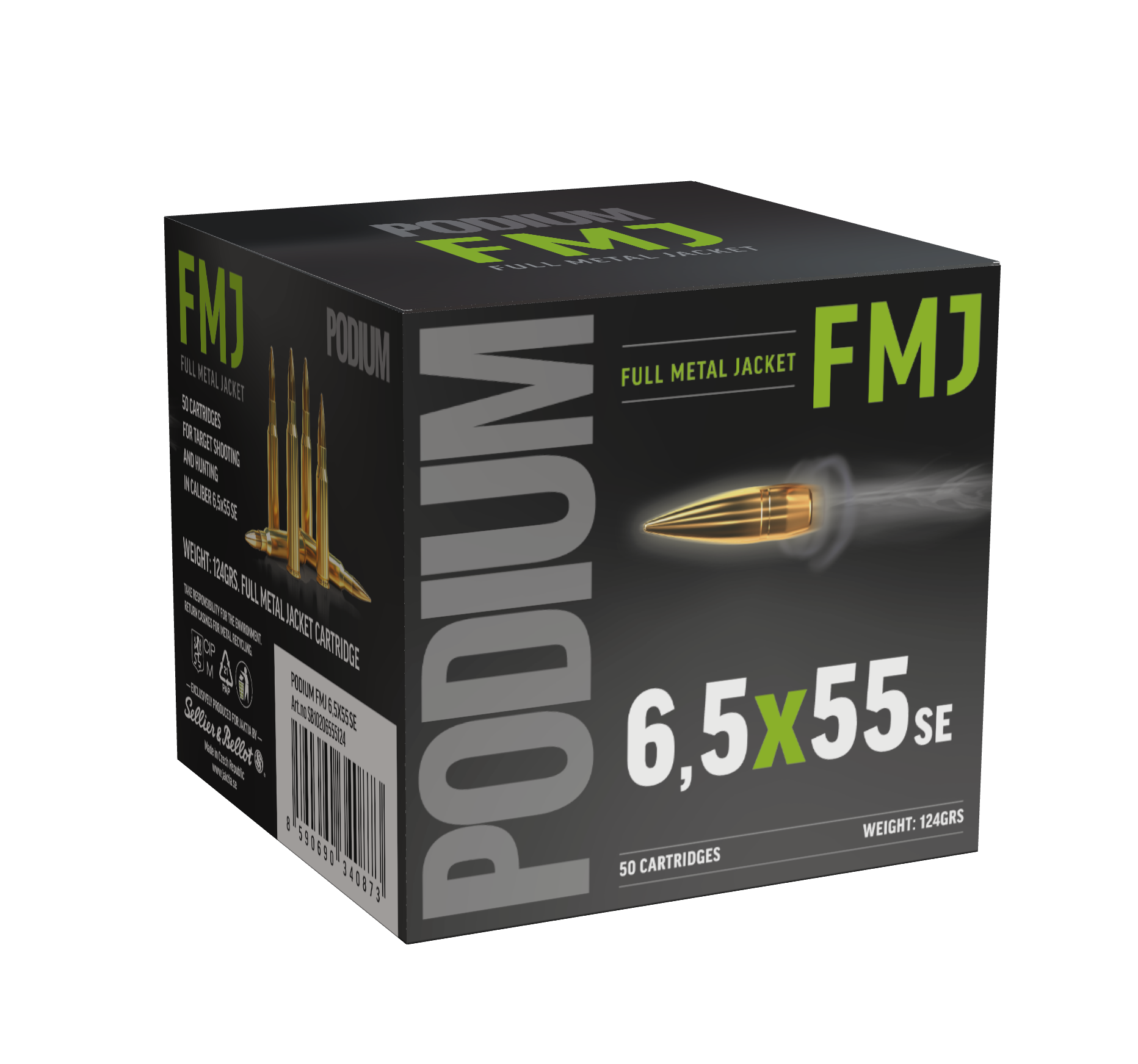 Podium 6,5x55 FMJ 8g/123gr   50st/ask