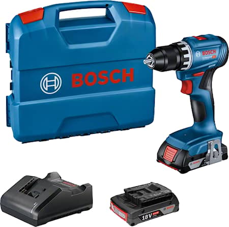 Bosch Skruvdragare GSR 18V-45 i L-BOXX med 2st 3,0Ah batterier och laddare GAL 18V-40