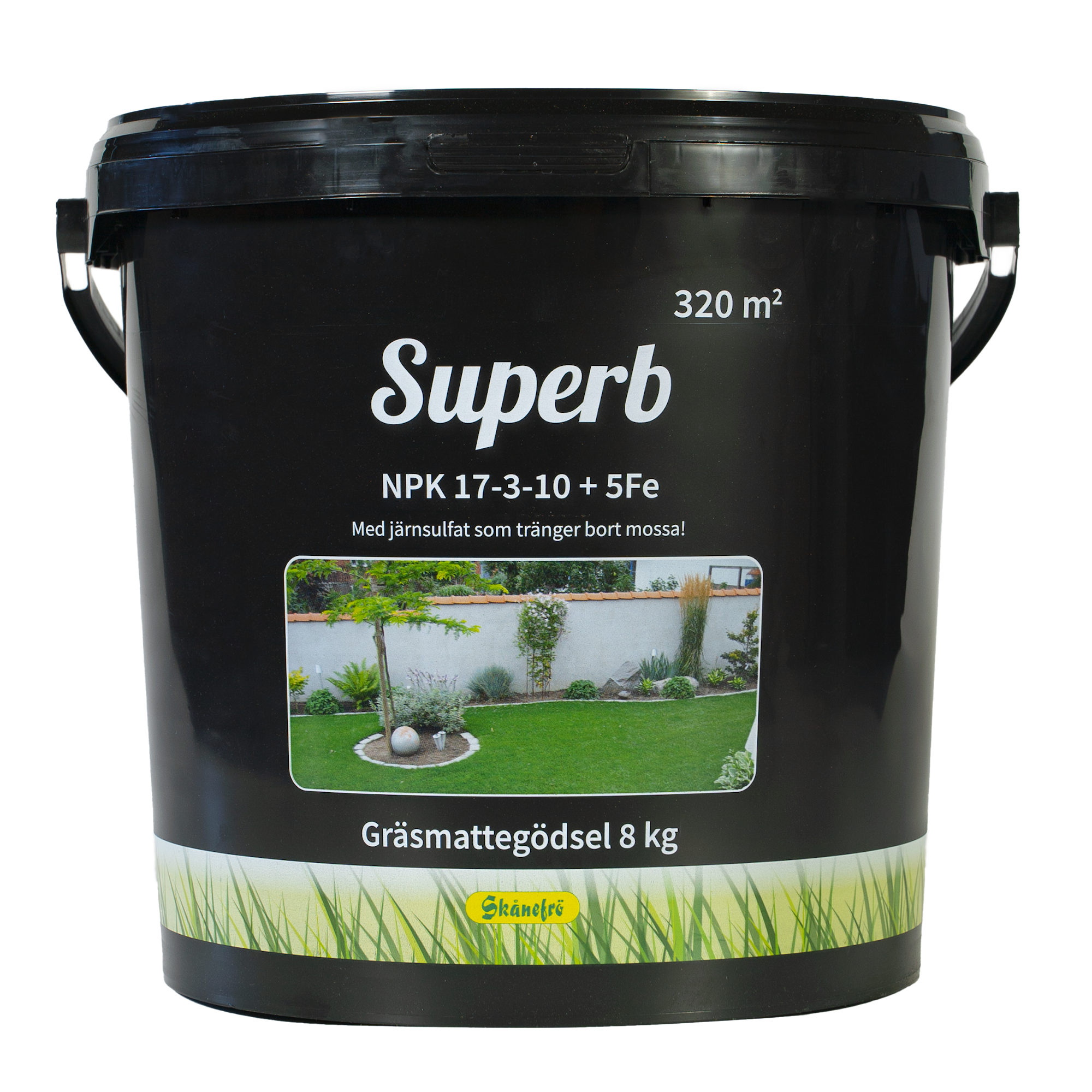 Skånefrö Superb 17-3-10 + järn,  hink 8kg Gräsmattegödsel