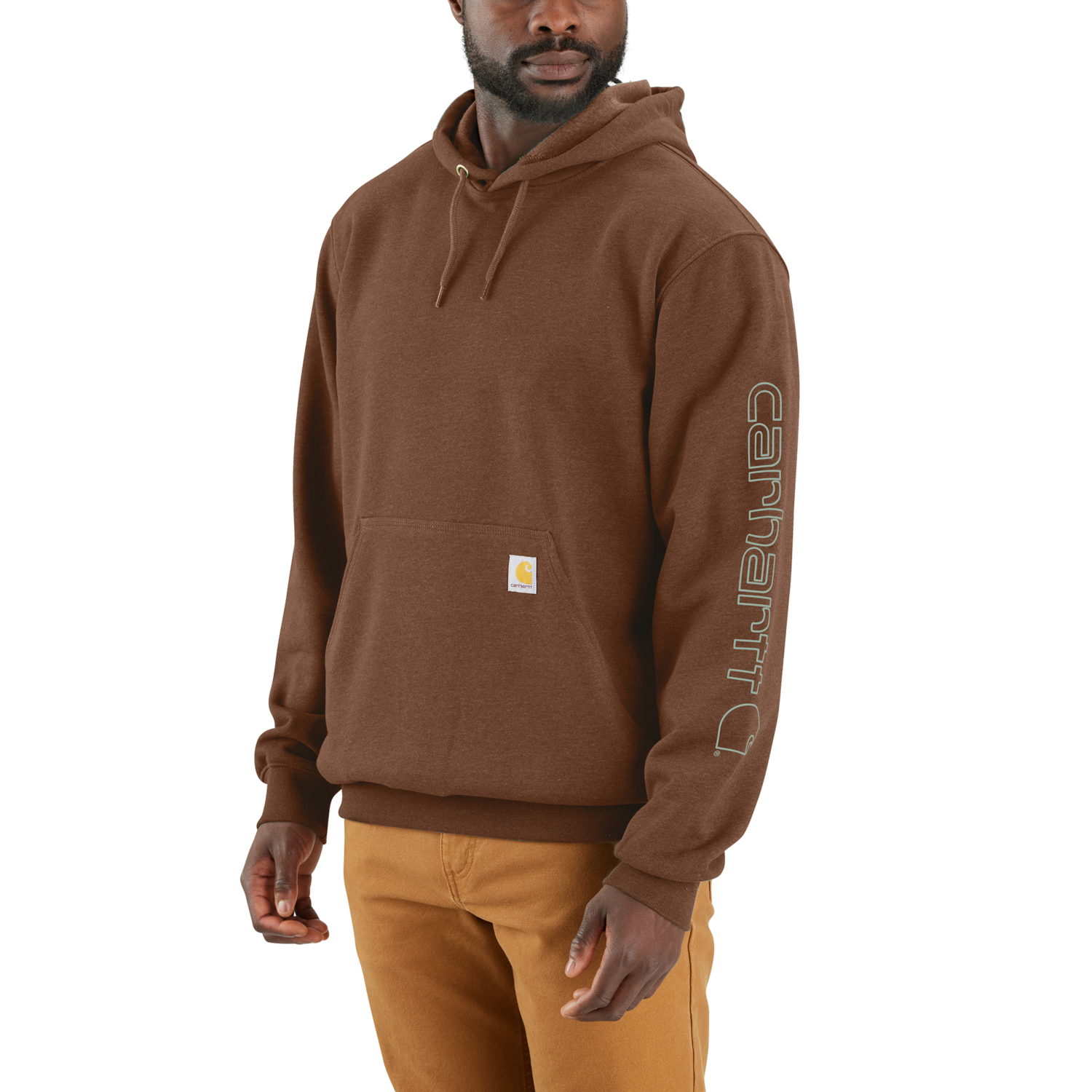 Carhartt Sleeve logo hoodie, Herr, Mocha heather, S