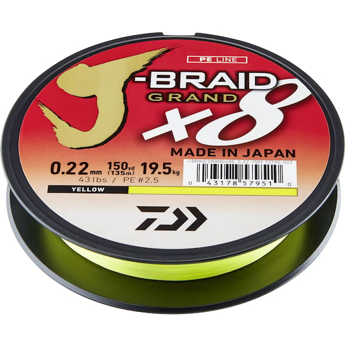 Daiwa J-Braid Grand X8 135 m Yellow Flätlina