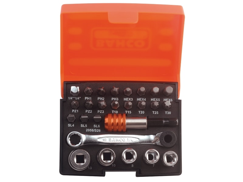 Bahco Bitshylssats med spärrnyckel 2058/S26 26 delar