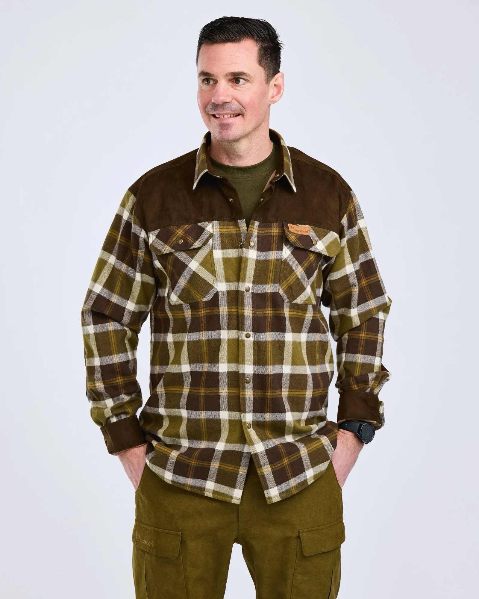 Pinewood Douglas Skjorta Herr Olive Green/Cream White