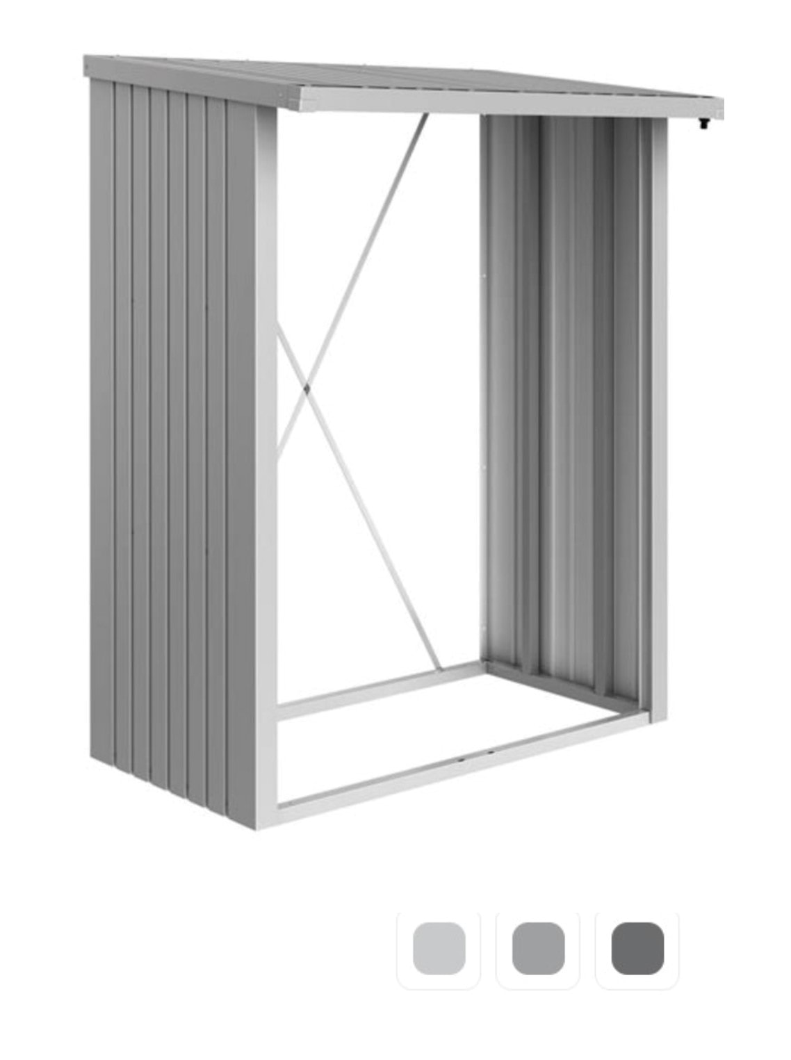 Biohort brændeskur WoodStock 230 i sølv metallic.B x D x H: 229 x 102 x 199 cm.